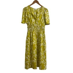 Sienna Sky Floral Dress, Lightweight Yellow V-Neck Midi Dress w/ Pockets, Medium